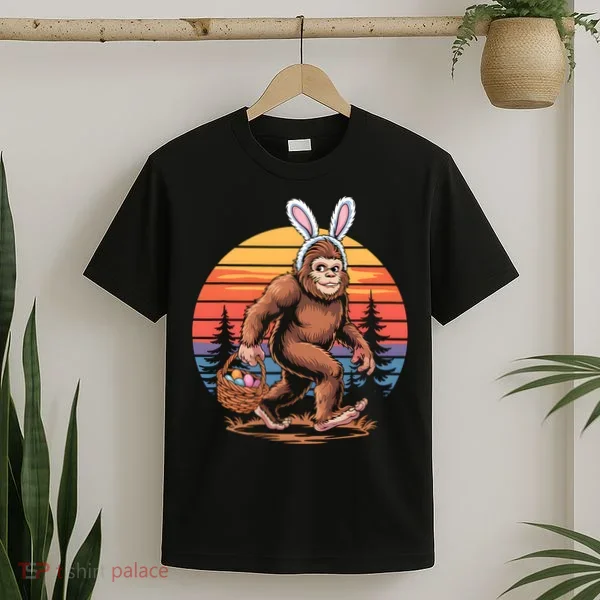 Bigfoot Sasquatch Bunny Easter Eggs Retro  T-Shirt