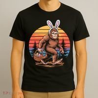 Bigfoot Sasquatch Bunny Easter Eggs Retro  T-Shirt thumb 3
