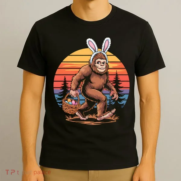 Bigfoot Sasquatch Bunny Easter Eggs Retro  T-Shirt