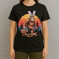 Bigfoot Sasquatch Bunny Easter Eggs Retro  T-Shirt thumb 4