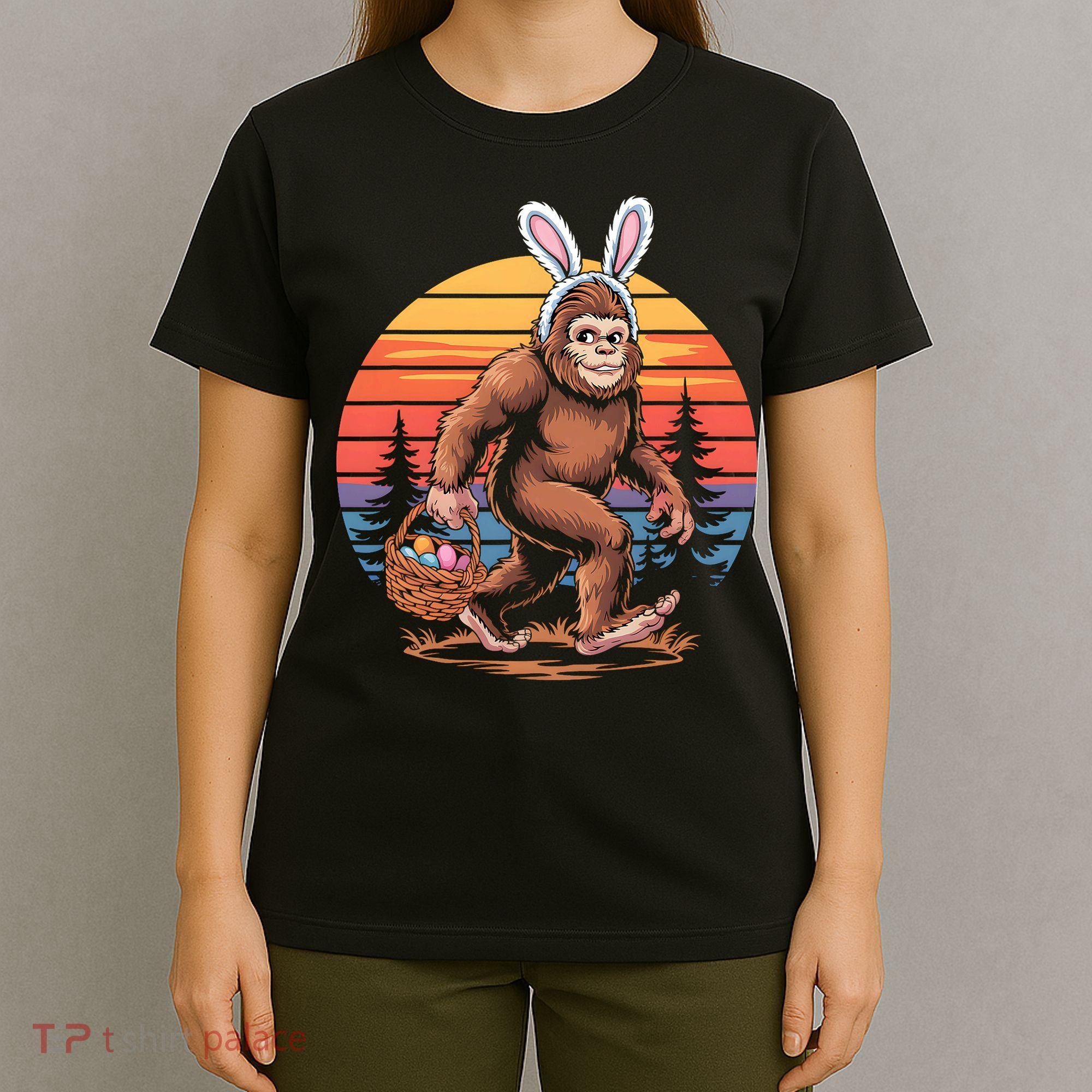 Bigfoot Sasquatch Bunny Easter Eggs Retro  T-Shirt