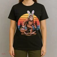 Bigfoot Sasquatch Bunny Easter Eggs Retro  T-Shirt thumb 4