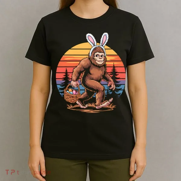 Bigfoot Sasquatch Bunny Easter Eggs Retro  T-Shirt