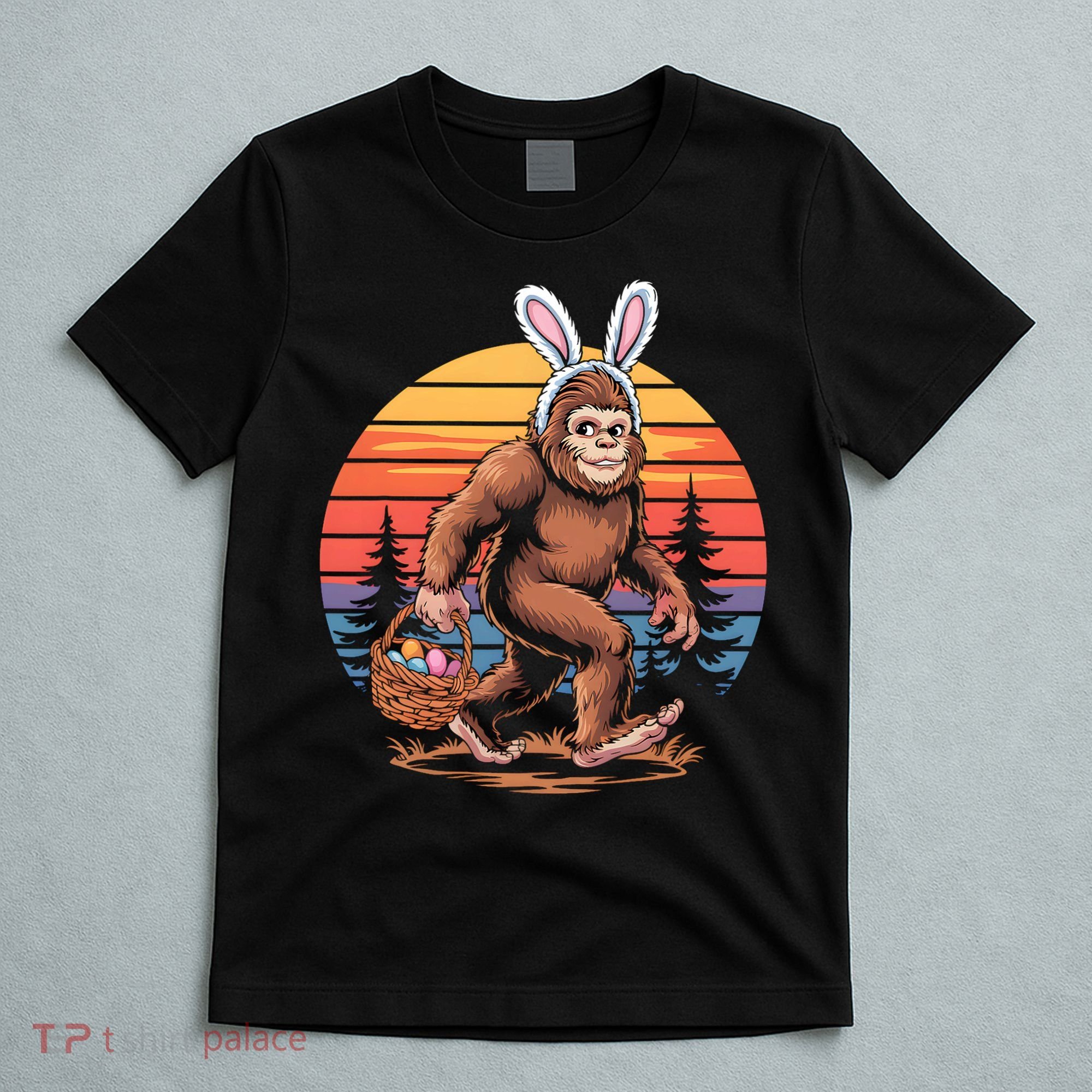Bigfoot Sasquatch Bunny Easter Eggs Retro  T-Shirt
