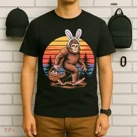 Bigfoot Sasquatch Bunny Easter Eggs Retro  T-Shirt thumb 6