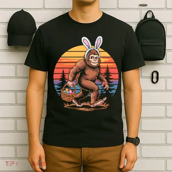 Bigfoot Sasquatch Bunny Easter Eggs Retro  T-Shirt