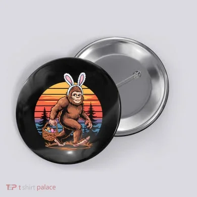 Bigfoot Sasquatch Bunny Easter Eggs Retro  Button
