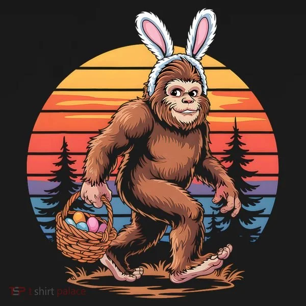 Bigfoot Sasquatch Bunny Easter Eggs Retro  Bucket Hat