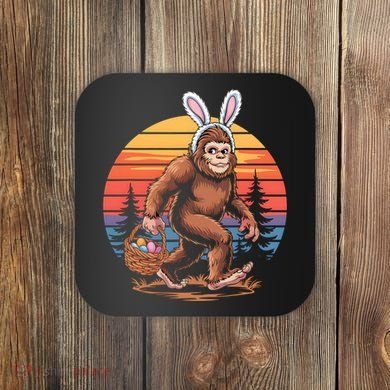 Bigfoot Sasquatch Bunny Easter Eggs Retro  Coaster