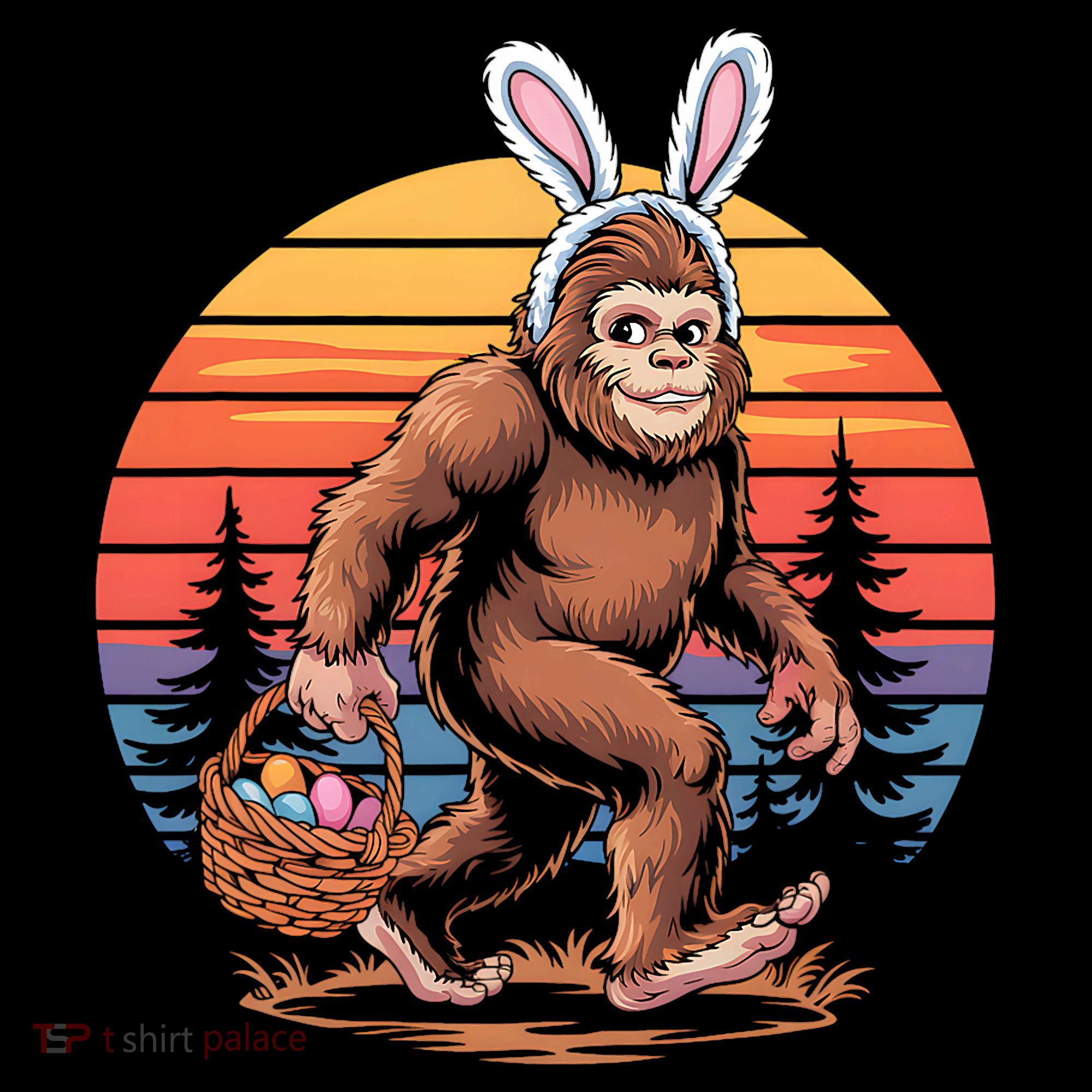 Bigfoot Sasquatch Bunny Easter Eggs Retro  Pajama Set