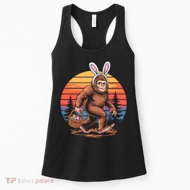 Bigfoot Sasquatch Bunny Easter Eggs Retro  Women's Tank Top