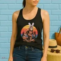 Bigfoot Sasquatch Bunny Easter Eggs Retro  Women's Tank Top thumb 2
