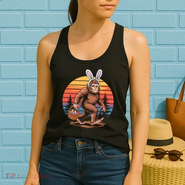 Bigfoot Sasquatch Bunny Easter Eggs Retro  Women's Tank Top