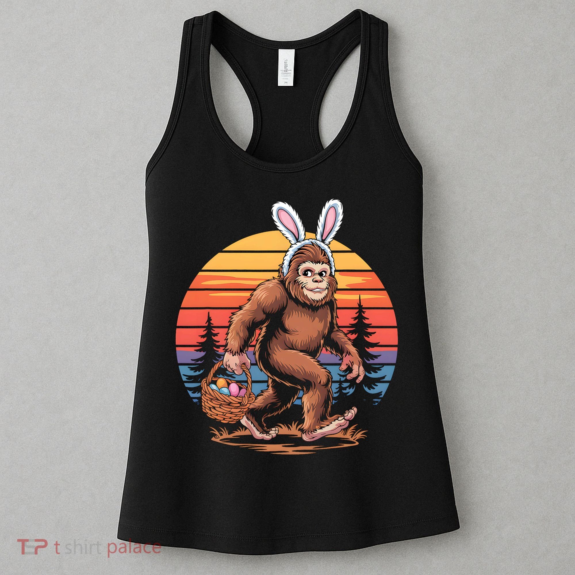 Bigfoot Sasquatch Bunny Easter Eggs Retro  Women's Tank Top