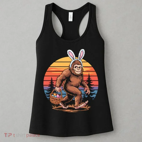Bigfoot Sasquatch Bunny Easter Eggs Retro  Women's Tank Top