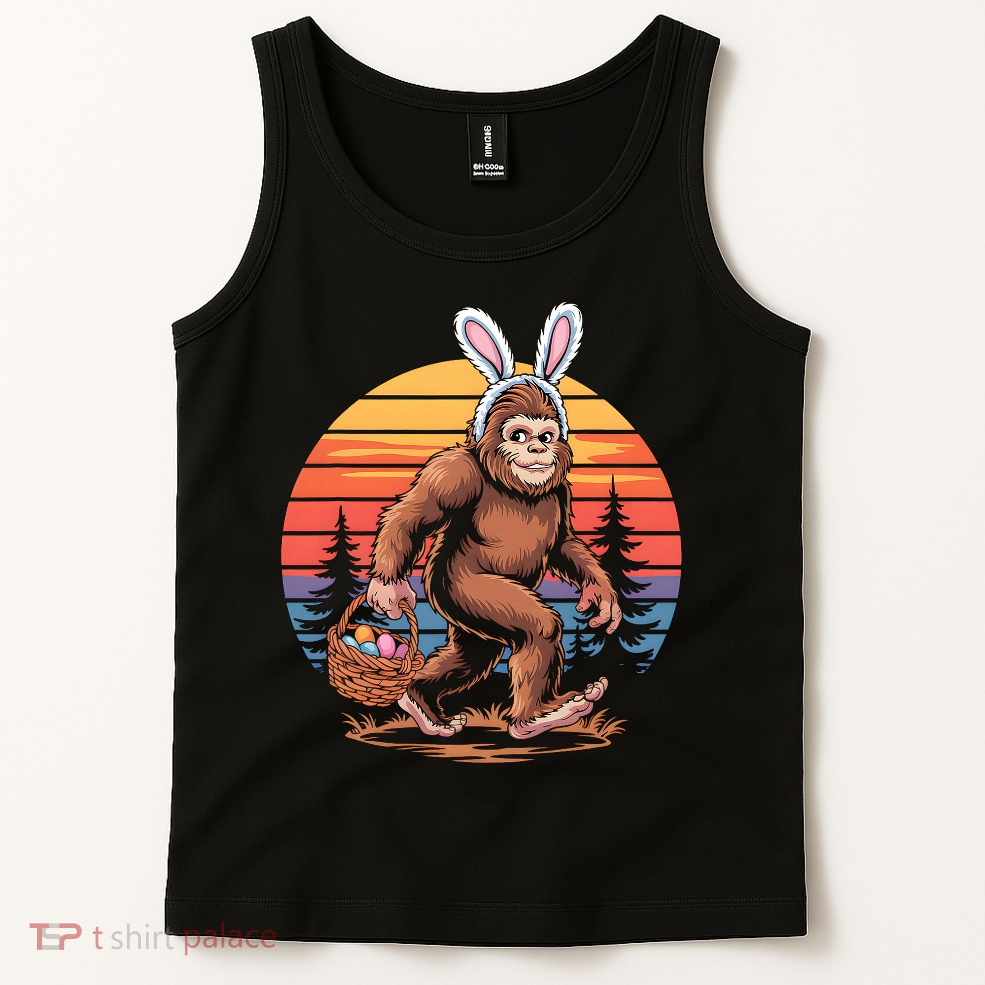 Bigfoot Sasquatch Bunny Easter Eggs Retro  Tank Top