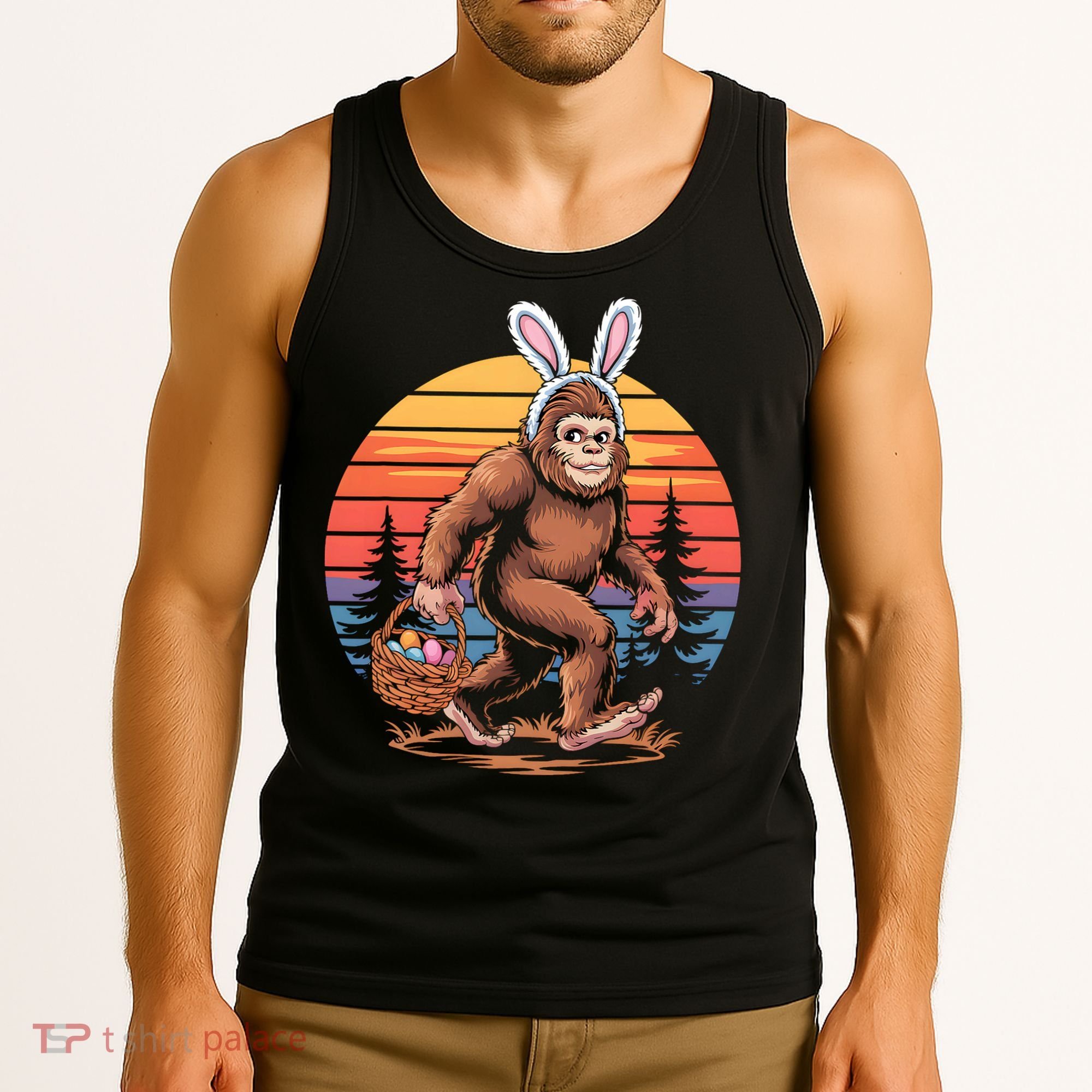 Bigfoot Sasquatch Bunny Easter Eggs Retro  Tank Top