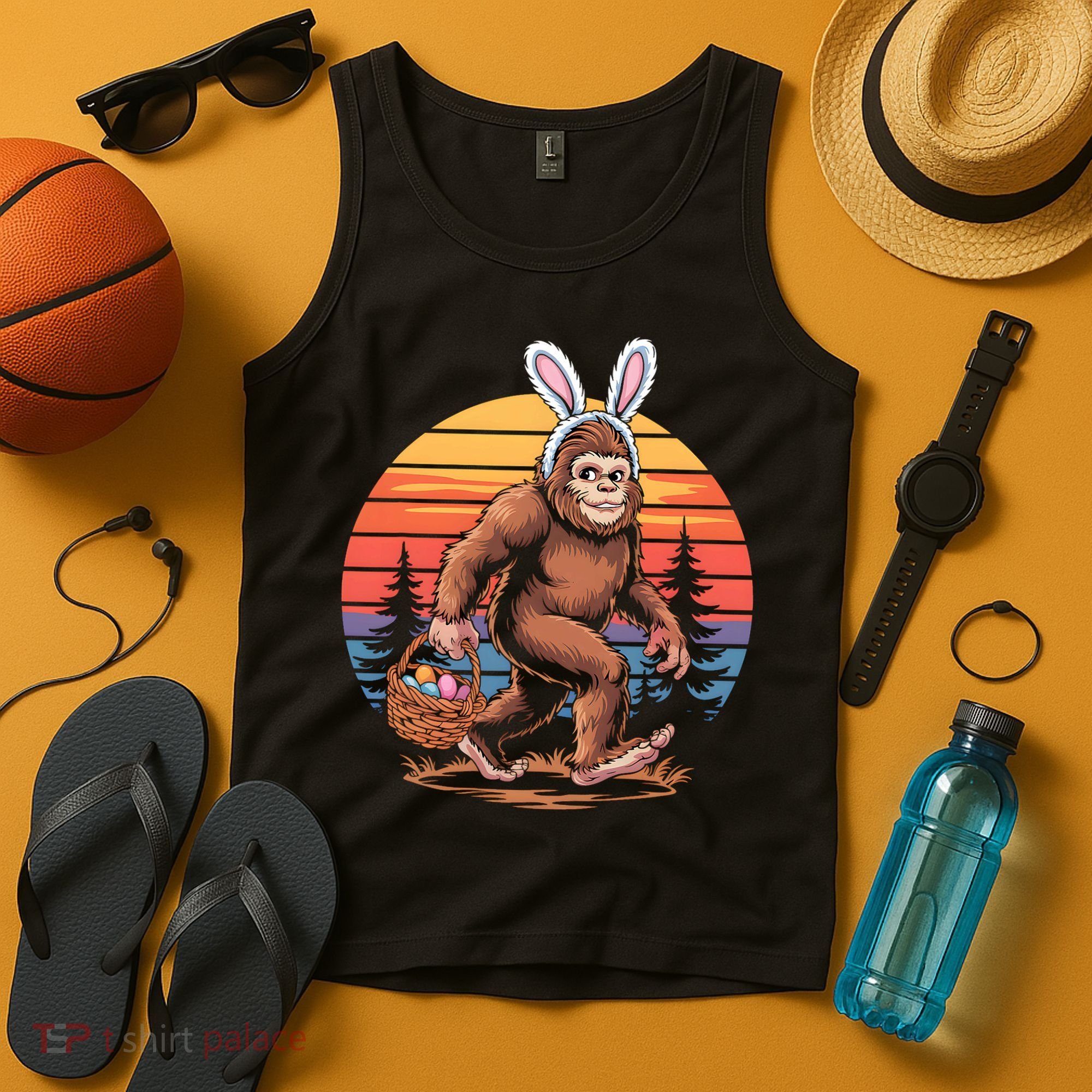 Bigfoot Sasquatch Bunny Easter Eggs Retro  Tank Top