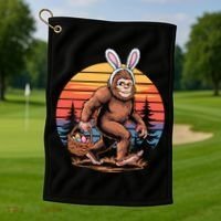 Bigfoot Sasquatch Bunny Easter Eggs Retro  Golf Towel thumb 1