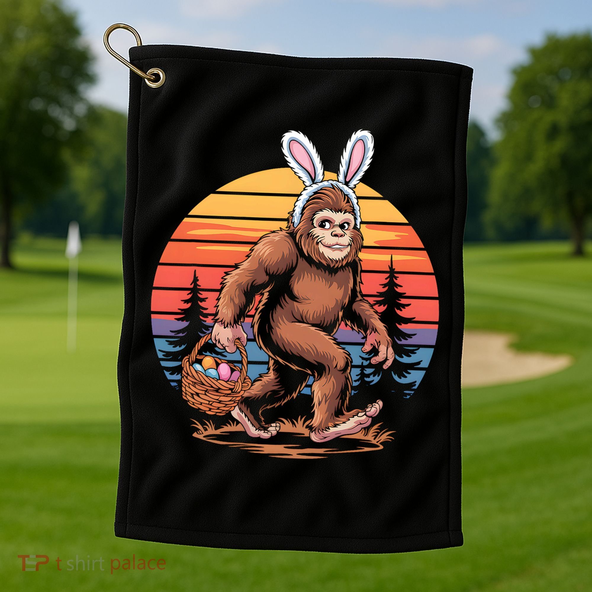 Bigfoot Sasquatch Bunny Easter Eggs Retro  Golf Towel