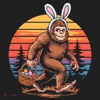 Bigfoot Sasquatch Bunny Easter Eggs Retro  Golf Towel thumb 3