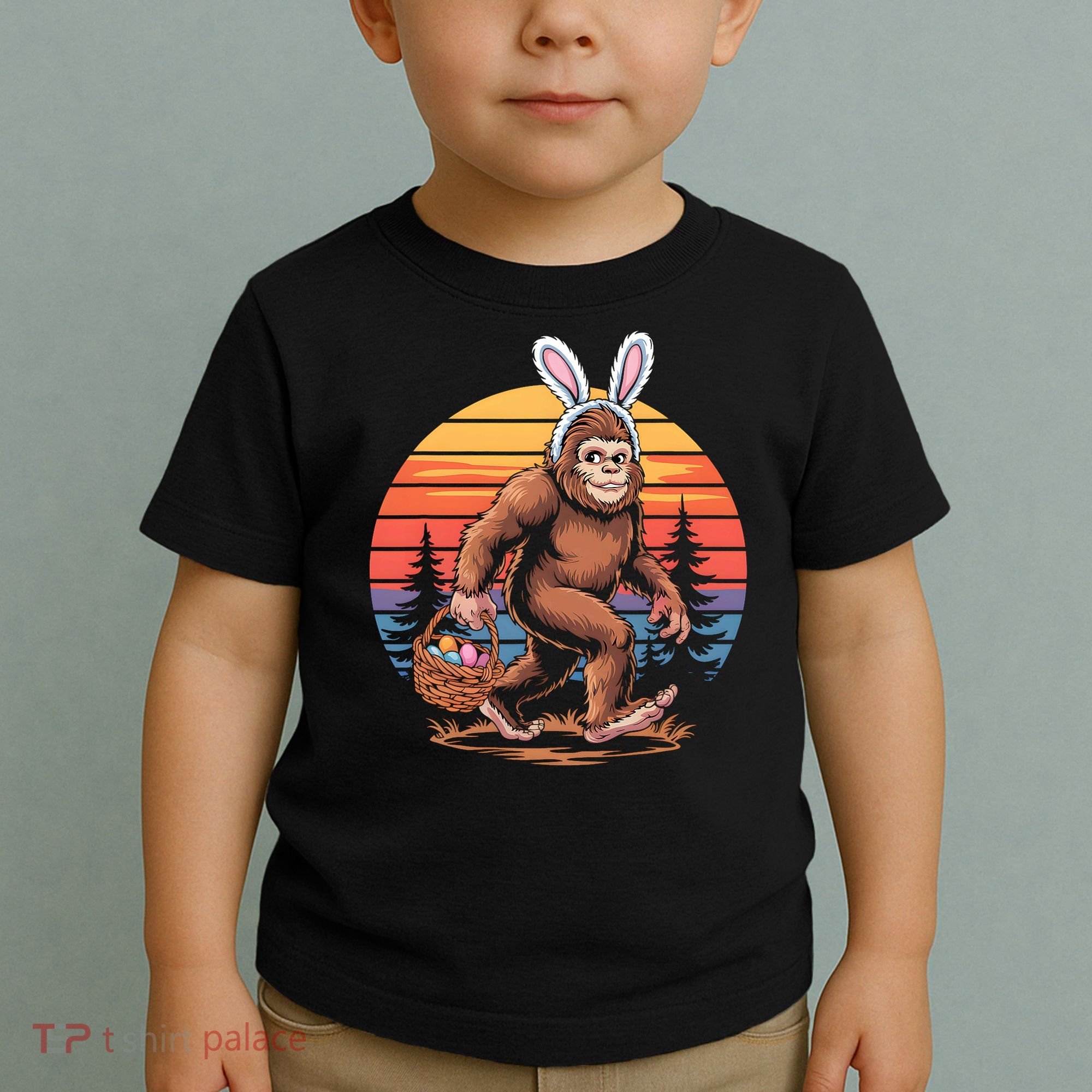 Bigfoot Sasquatch Bunny Easter Eggs Retro  Toddler T-Shirt