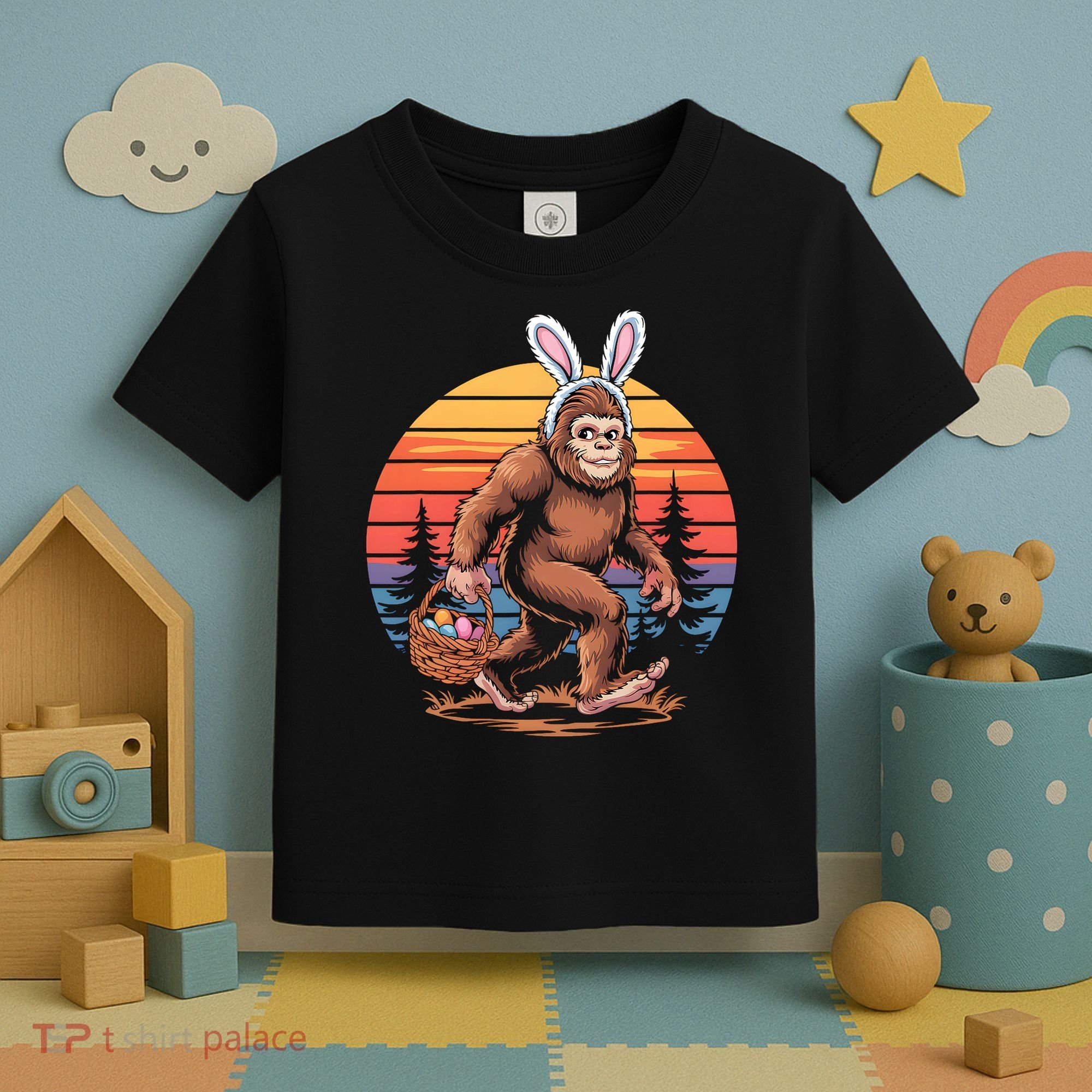 Bigfoot Sasquatch Bunny Easter Eggs Retro  Toddler T-Shirt