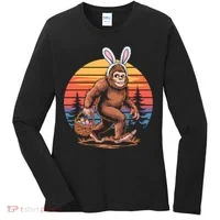 Bigfoot Sasquatch Bunny Easter Eggs Retro  Women's Long Sleeve Shirt thumb 0