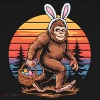 Bigfoot Sasquatch Bunny Easter Eggs Retro  Women's Long Sleeve Shirt thumb 2