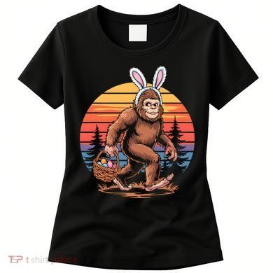 Bigfoot Sasquatch Bunny Easter Eggs Retro  Women's T-Shirt