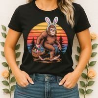 Bigfoot Sasquatch Bunny Easter Eggs Retro  Women's T-Shirt thumb 2