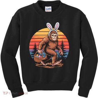 Bigfoot Sasquatch Bunny Easter Eggs Retro  Kids Sweatshirt