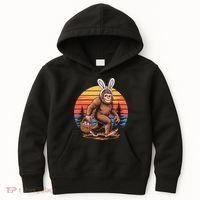 Bigfoot Sasquatch Bunny Easter Eggs Retro  Kids Hoodie thumb 0