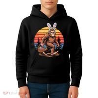 Bigfoot Sasquatch Bunny Easter Eggs Retro  Kids Hoodie thumb 4