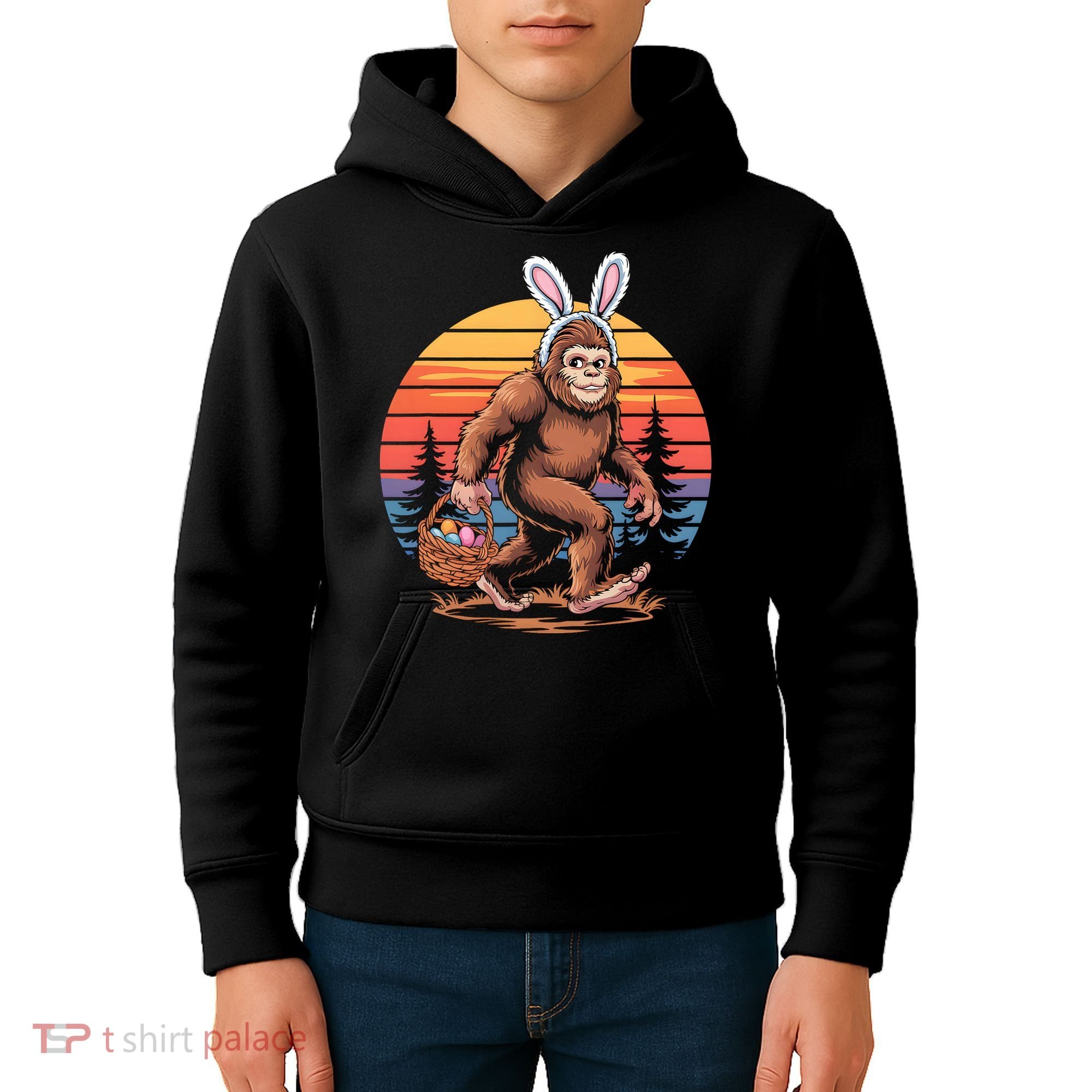 Bigfoot Sasquatch Bunny Easter Eggs Retro  Kids Hoodie