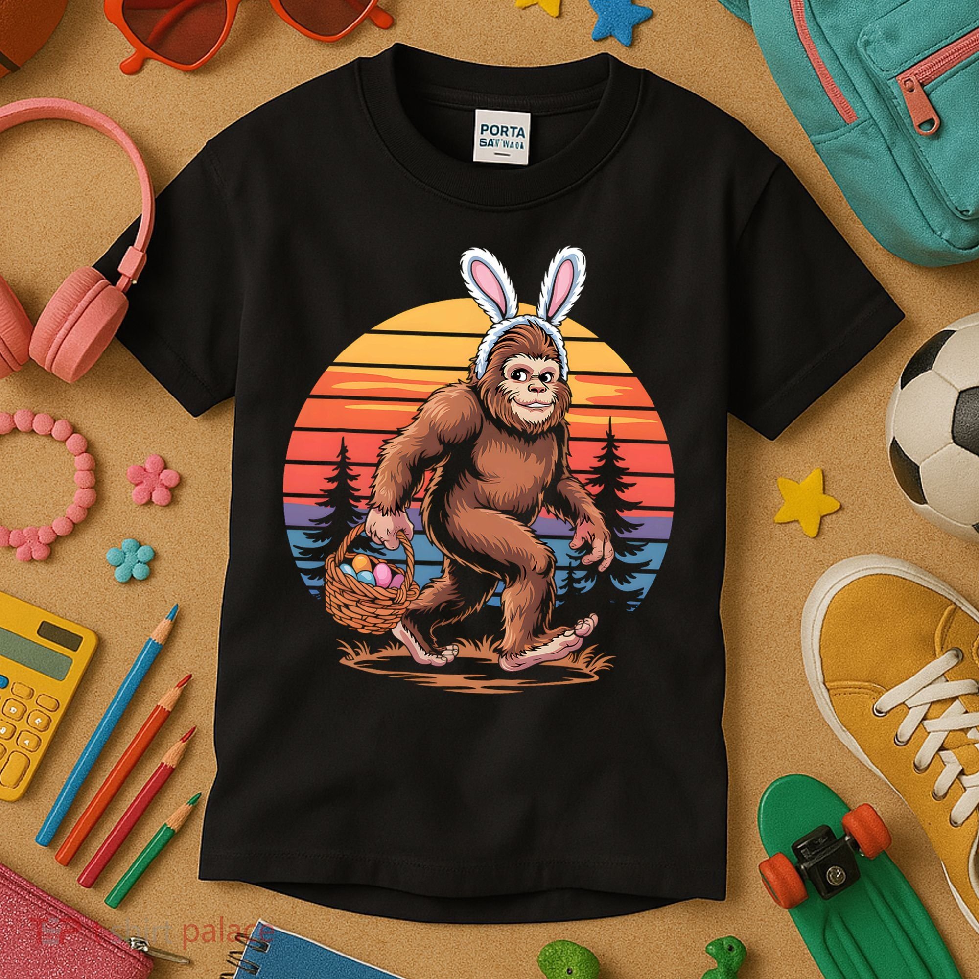 Bigfoot Sasquatch Bunny Easter Eggs Retro  Kids T-Shirt