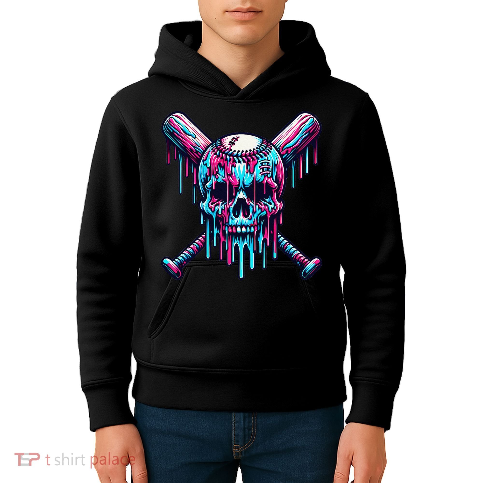 Baseball Skull  Baseball  Baseball Ice Cream  Gift Kids Hoodie