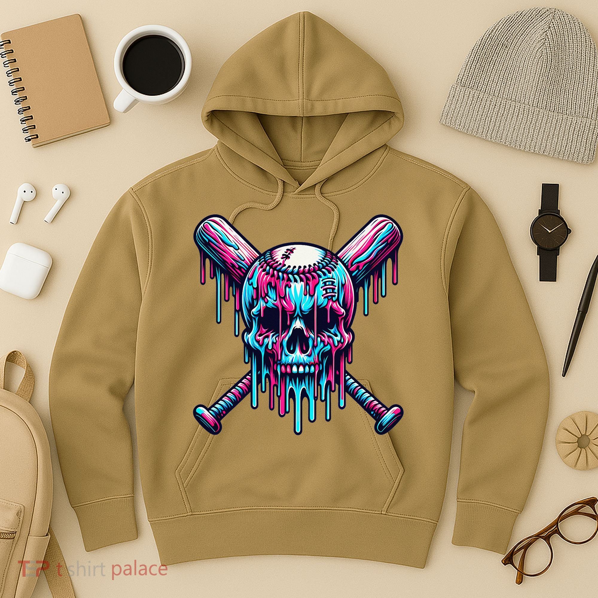 Baseball Skull  Baseball  Baseball Ice Cream  Gift Hoodie