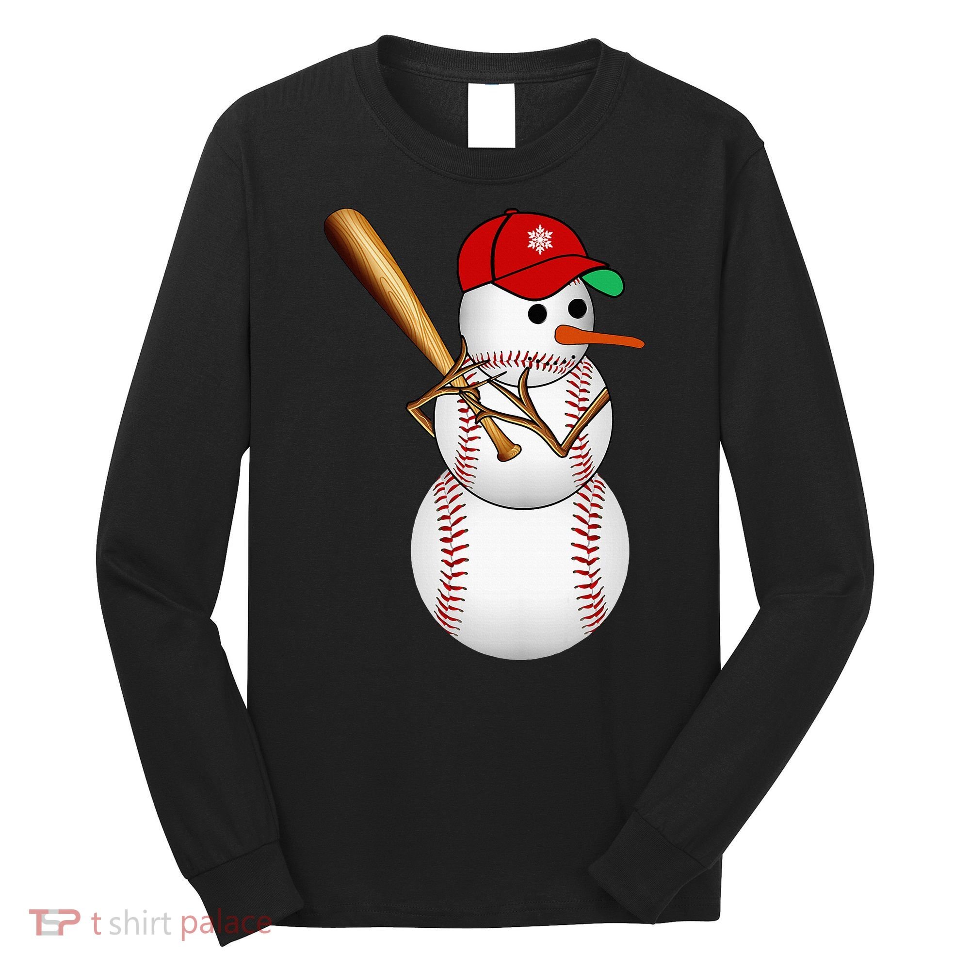 Baseball Snowman Balls Snow Christmas Xmas Gifts Long Sleeve Shirt