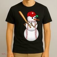 Baseball Snowman Balls Snow Christmas Xmas Gifts T-Shirt thumb 3
