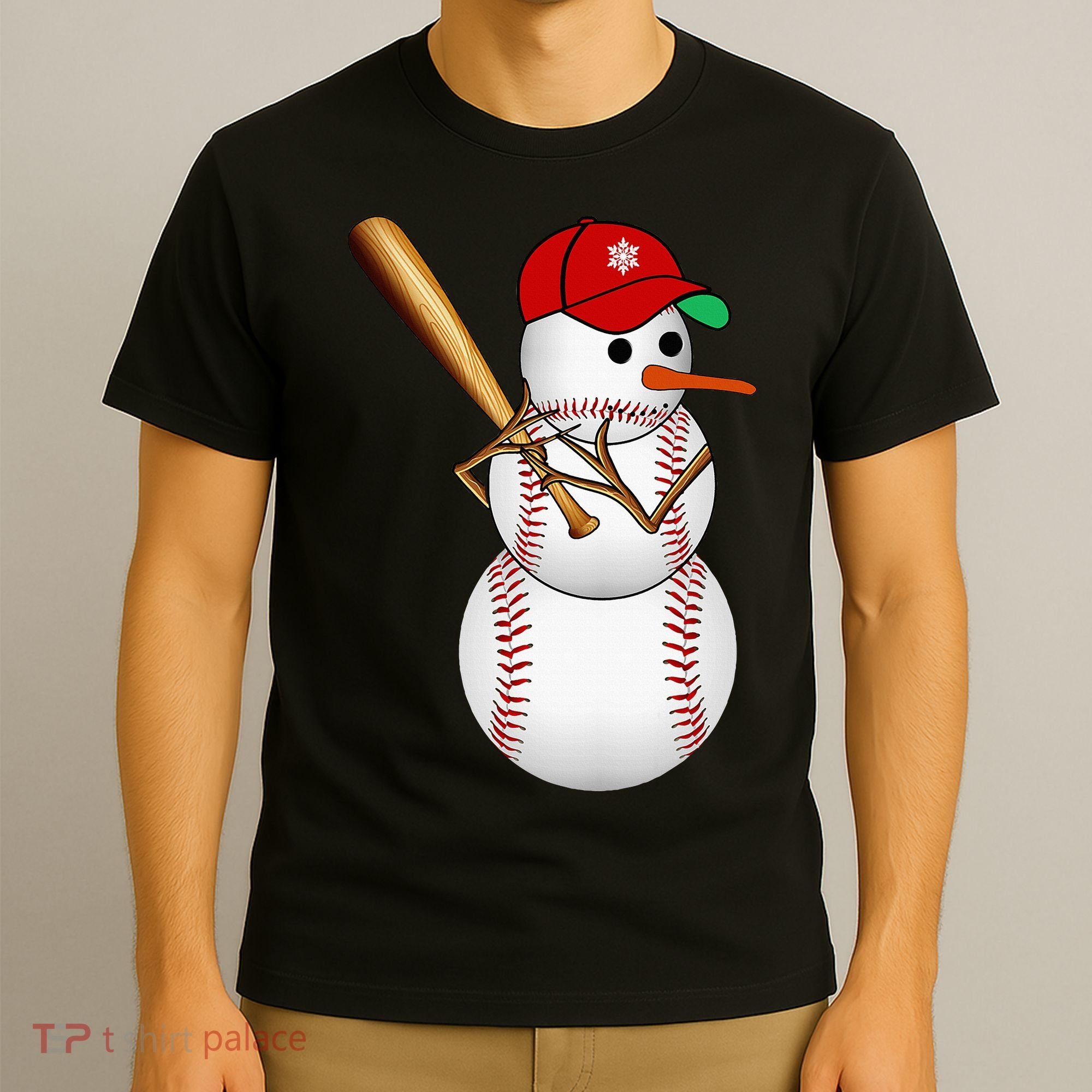 Baseball Snowman Balls Snow Christmas Xmas Gifts T-Shirt