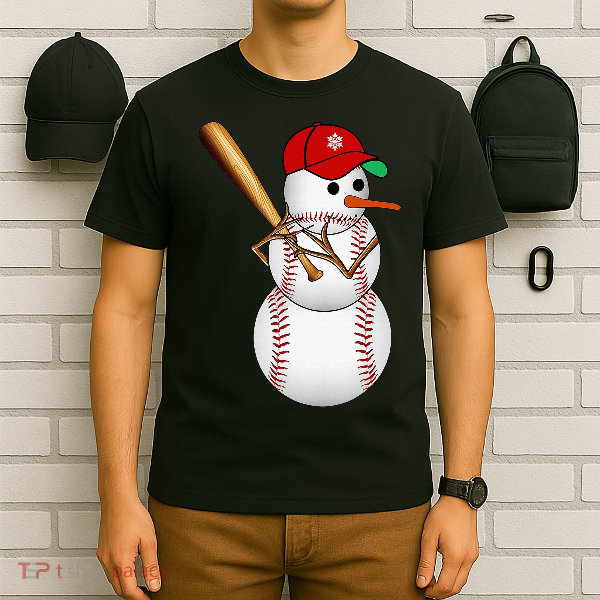 Baseball Snowman Balls Snow Christmas Xmas Gifts T-Shirt