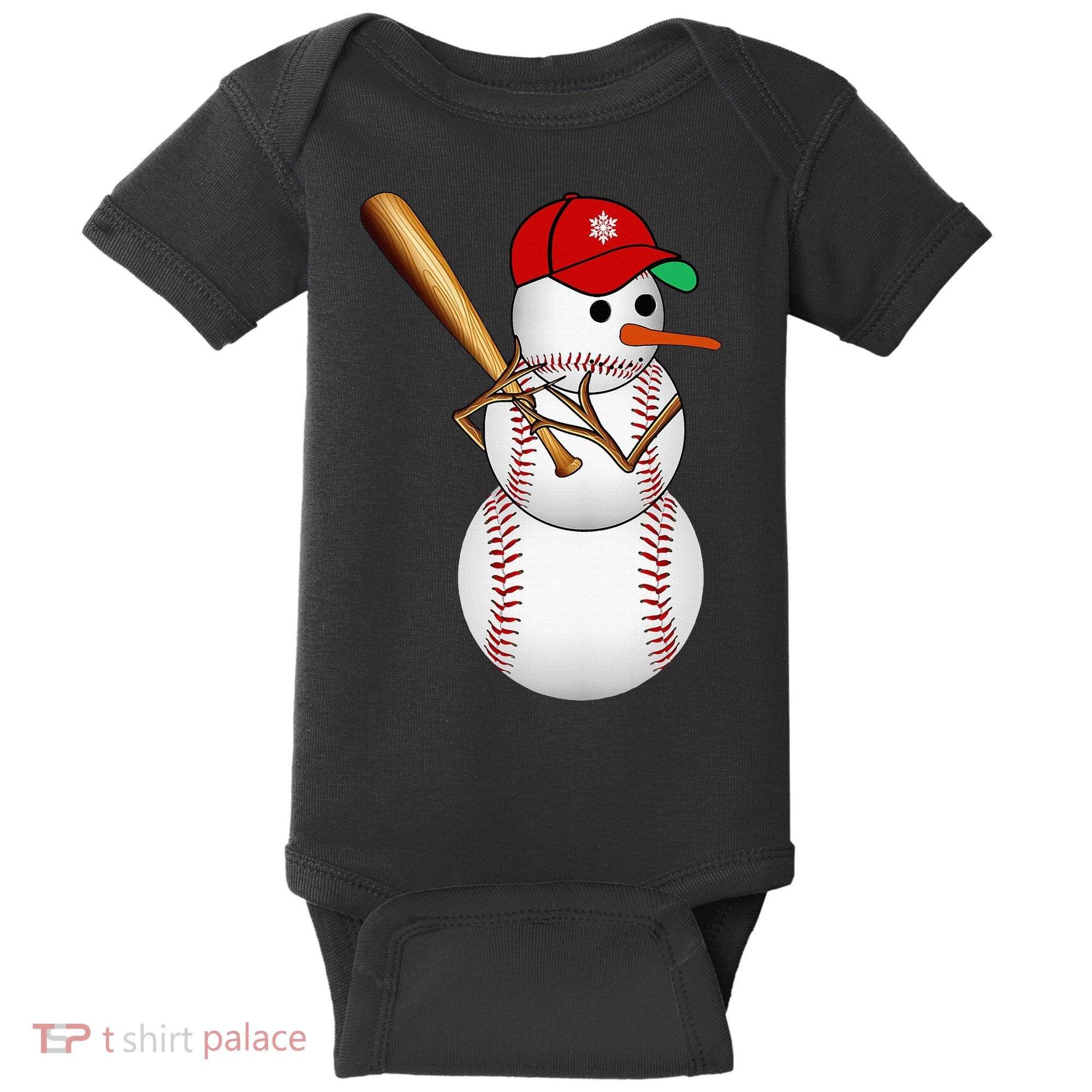 Baseball Snowman Balls Snow Christmas Xmas Gifts Baby Bodysuit