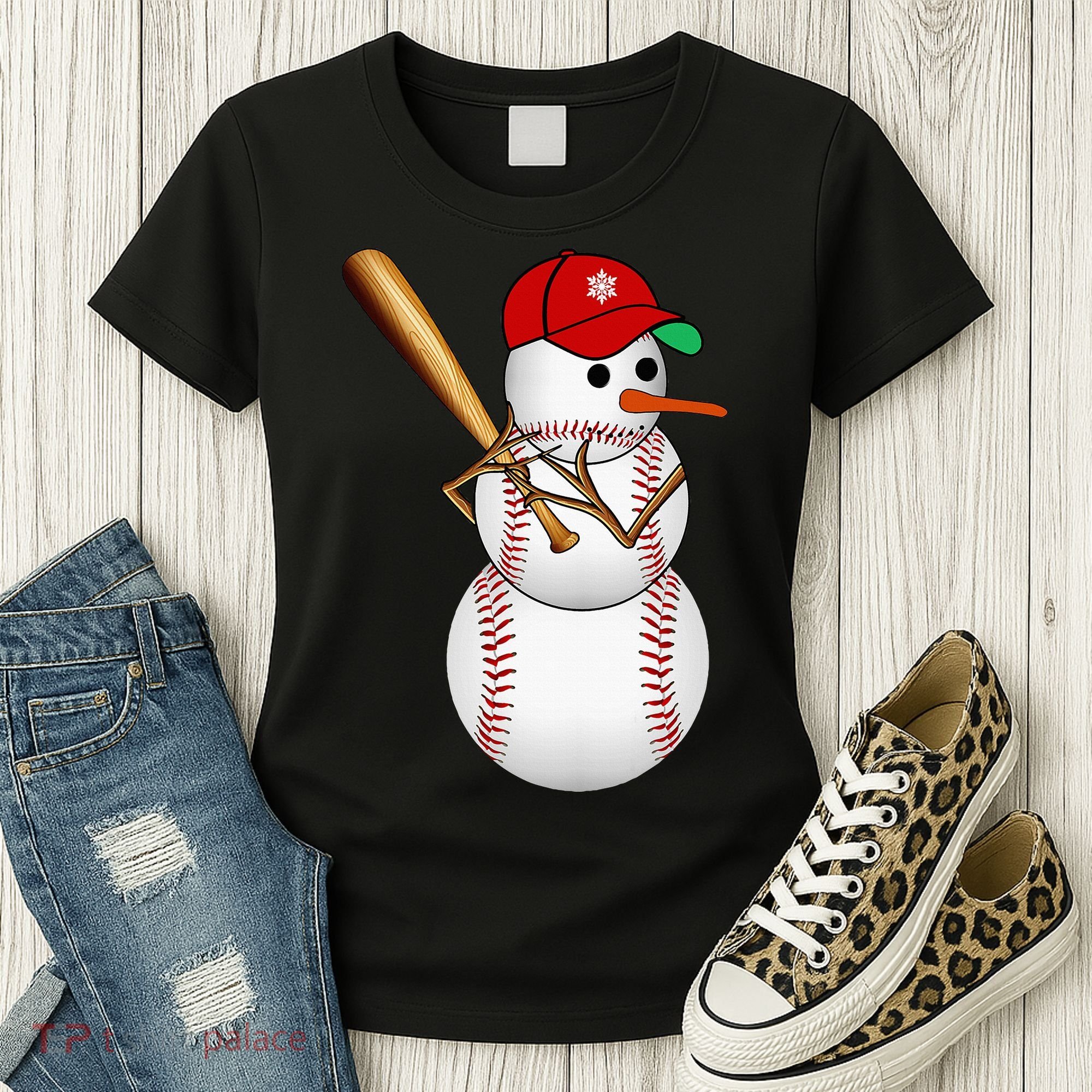 Baseball Snowman Balls Snow Christmas Xmas Gifts Women's T-Shirt