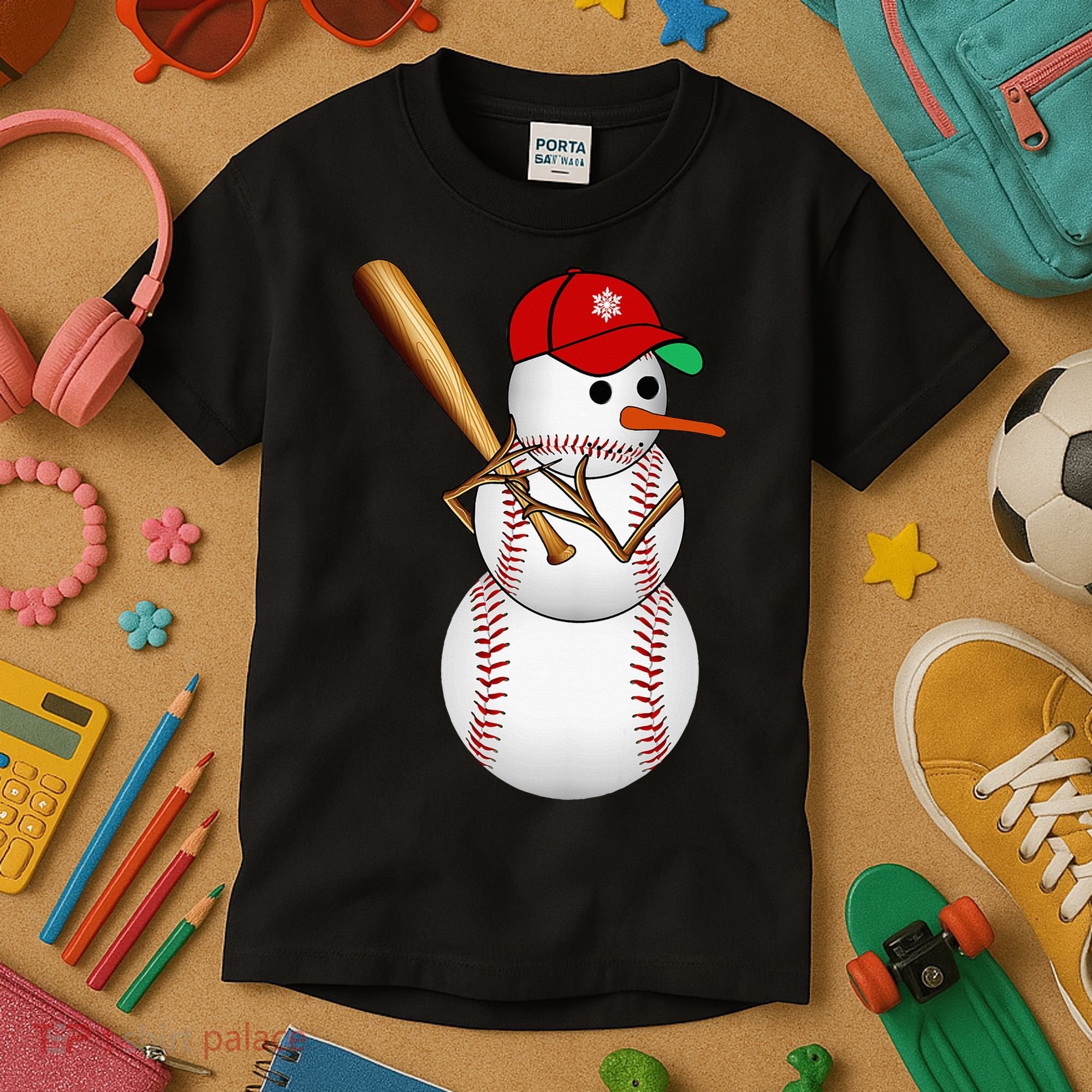 Baseball Snowman Balls Snow Christmas Xmas Gifts Kids T-Shirt