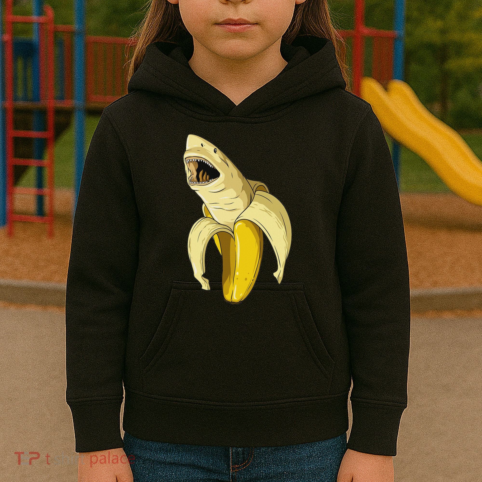 Banana Shark Banana Themed Party Shark Themed Party Kids Hoodie