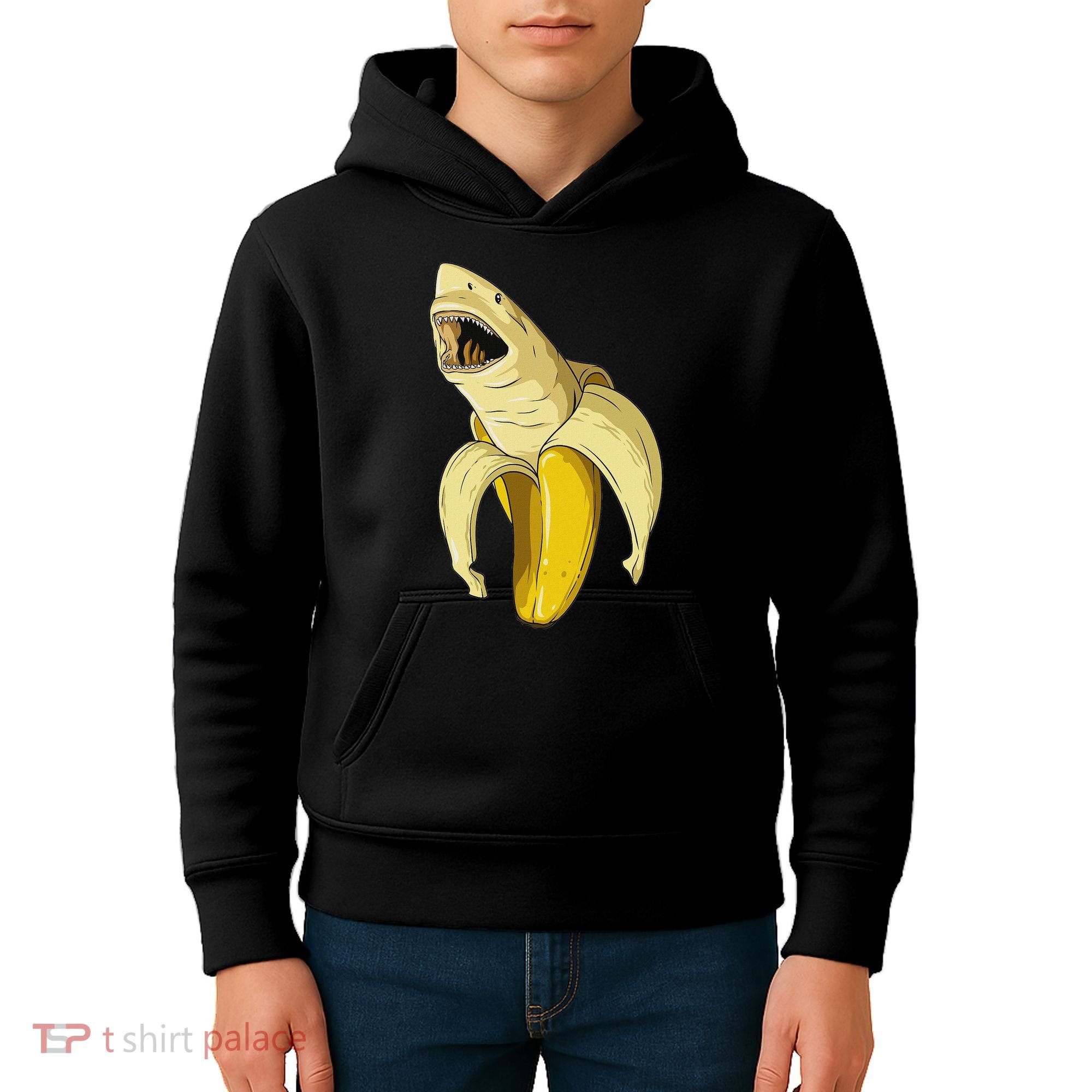 Banana Shark Banana Themed Party Shark Themed Party Kids Hoodie