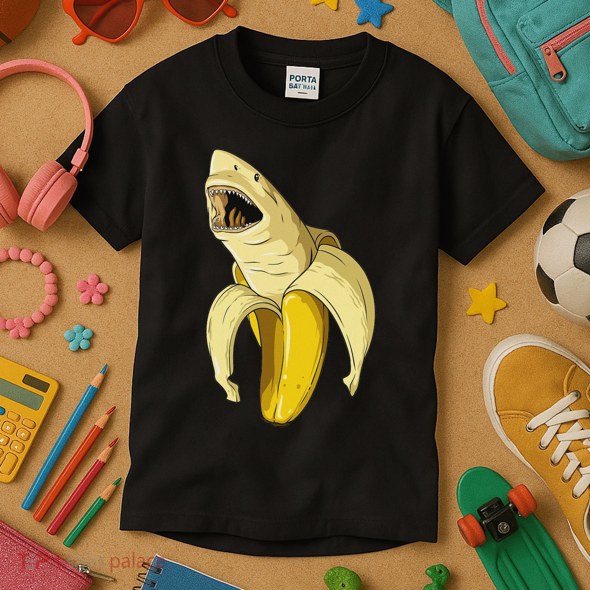 Banana Shark Banana Themed Party Shark Themed Party Kids T-Shirt