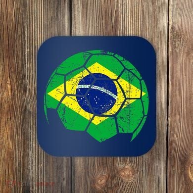 Brazil Soccer Ball Flag Jersey Coaster