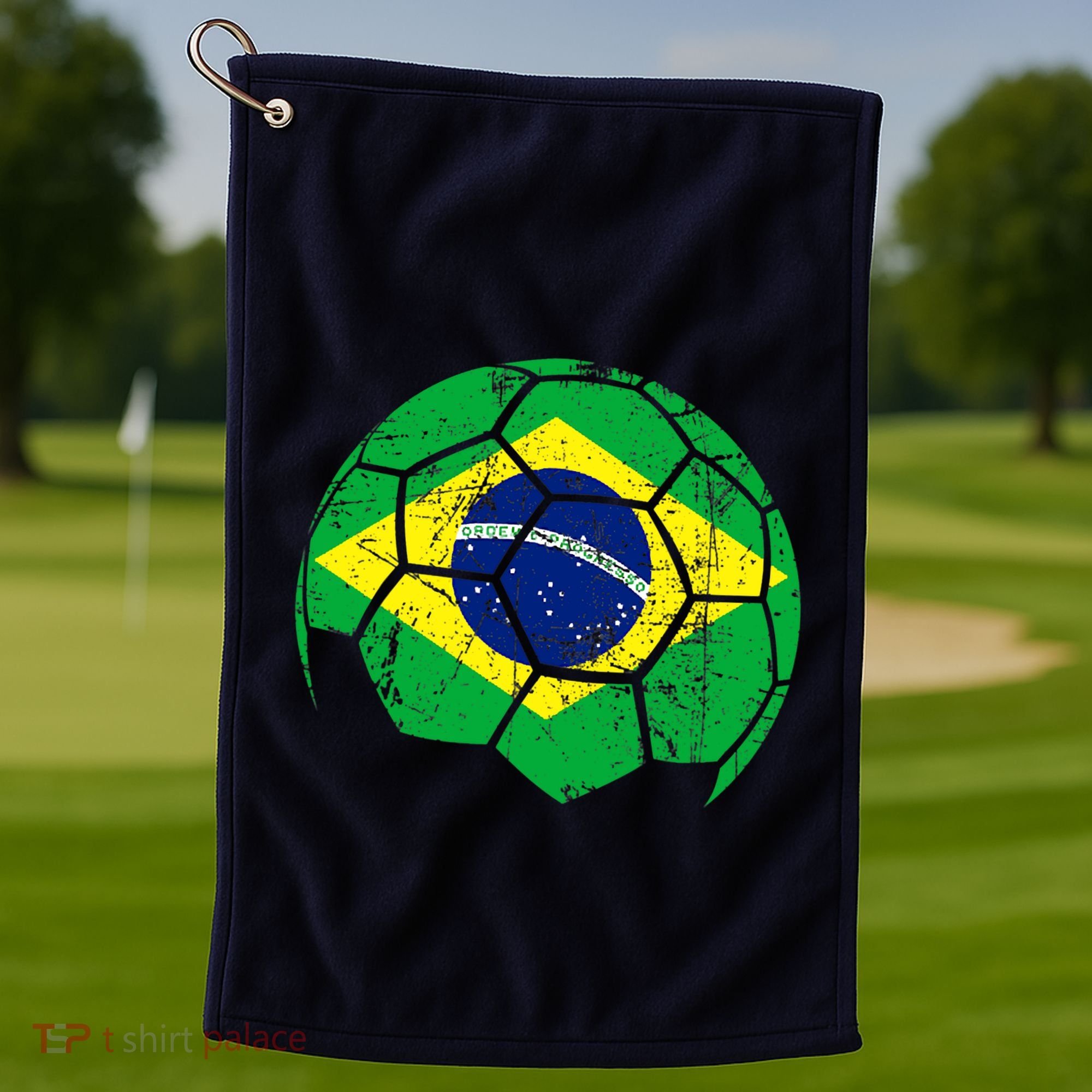 Brazil Soccer Ball Flag Jersey Golf Towel
